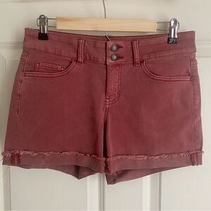 SO Low Rise Favorite Midi Jean Shorts Size 9 Juniors Frayed Washed Burgundy 💫